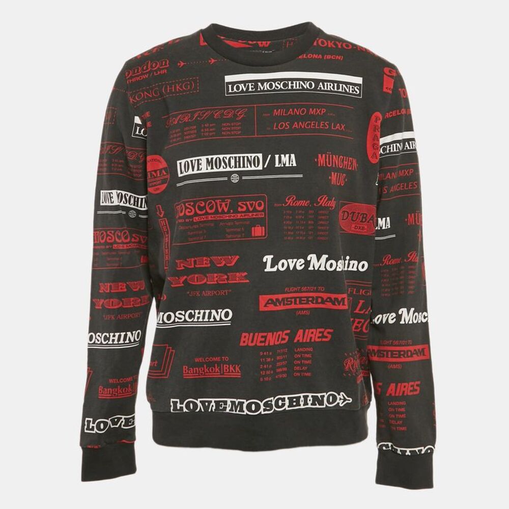 Love Moschino Black Printed Cotton Knit Sweatshirt Xl